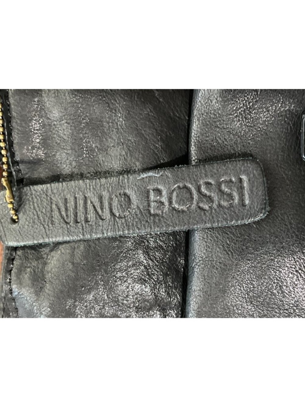 Nino Bossi Black Leather Tote Bag With Woven Front Pocket & Brass Accents - Picture 3 of 8